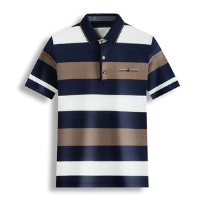 Men's <b>Striped</b> Knitted <b>Polo</b> <b>Shirt</b> Short Sleeve Casual Wear Front Pocket Design Regular Fit Sublimation Stripes Print <b>Polo</b> <b>Shirts</b> - Product Image 3