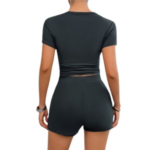 Conjunto Casual de 2 Piezas para Mujer, Primavera, Poliéster/Algodón, Felpa, Estilo Urbano, Shorts y Top hasta la Rodilla, Sólido, Transpirable, Venta al Por Mayor 2026 - Product Image 4