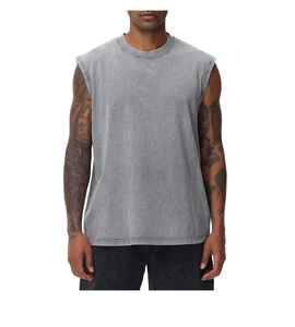 Camisetas sin mangas de algodón tejido con lavado ácido para hombre, ajuste holgado, transpirables, de secado rápido, para gimnasio, entrenamiento y running. - Product Image 1