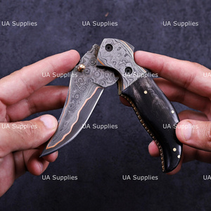 UA Supplies Industrial Grade Copper Damascus Steel Straight Clip Point Razor Sharp 0.5mm Liner <b>Lock</b> Foldable Hunting Survival - Product Image 5