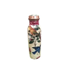 Eco Friendly Pure Copper Water <b>Bottle</b> Ayurvedic Copper Vessel with Artistic Floral Bird Pattern for Healthy <b>Drinking</b> - Product Image 1