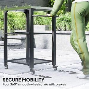 Carrello per Barbecue da Esterno a 3 Ripiani con Piano in Acciaio Inox, Tavolo Mobile per Forno Pizza con Ganci, Maniglia Laterale e Ruote - Product Image 6