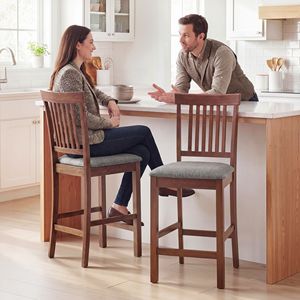 Set of 2 Counter Height Bar <b>Stools</b> with Padded Seat <b>High</b> <b>Back</b> Kitchen Chairs in Gray and Dark Brown for Dining Room - Product Image 2