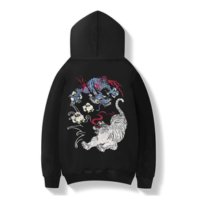 Sudadera con capucha negra para hombre con bordado a mano de dragón y tigre, estilo chino, de algodón tejido, para otoño. - Product Image 1