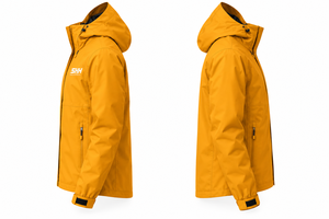 Men’s Mustard Yellow Hooded Rain <b>Jacket</b> <b>Lightweight</b> Waterproof Shell Windbreaker with Storm Flap Zip Pockets Adjustable Cuffs - Product Image 2