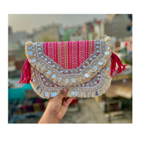 Tas Clutch Wanita Gaya Bohemian India, Kapasitas Besar, Buatan Tangan, Model Amplop, Untuk Acara Malam & Belanja, Berhias Manik-Manik, Bahan Kanvas, Penutup Ritsleting