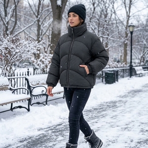 Unisex Black Color Puffer Jacket Winter <b>Coat</b> <b>Stand</b> Collar Zip Up Outdoor Streetwear Custom Apparel OEM ODM - Product Image 5