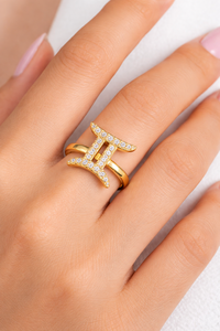 Anillo Apilable Hecho a Mano de Plata de Ley 925 con Circonita Cúbica, Astrología del Zodiaco Géminis - Product Image 5