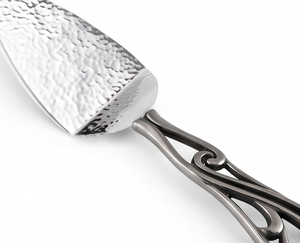 Handmade Stainless Steel Cake Server With Hammered Blade And Ornate Handle Triangular Serving Spoon For Cheese And Cake Use - Product Image 2