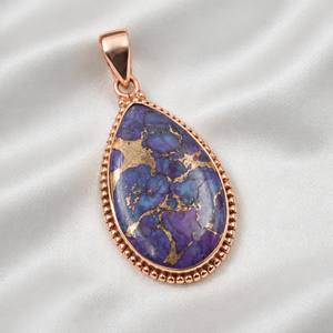 Genuine Purple Copper Turquoise Teardrop Pendant 925 Silver Rose Gold Yellow Gold Plated Handmade Boho Jewelry Gift Unisex <b>Wife</b> - Product Image 6