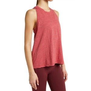 Women's <b>Red</b> Ruched Back Knitted Tank <b>Top</b> Casual Breathable 100% Cotton Solid Color O-Neck Collar Anti-Pilling 220g Fabric - Product Image 3
