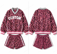 Ensemble 2 pièces pour femme, rose personnalisé, col en V, pull et short, coupe ample, sportif, respirant, en polyester tricoté, hiver, au-dessus du genou, uni