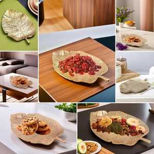 Elegante Bandeja Decorativa en Forma de Hoja Chapada en Oro, Estilo Bohemio, Tema Vegetal, Diseño Irregular, Pieza Única - Product Image 4