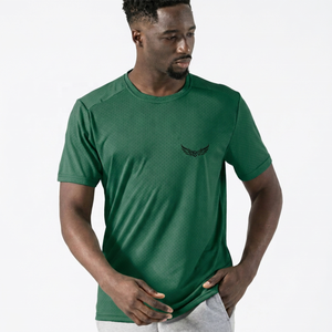 Camiseta de Punto de Manga Corta Verde Claro para Hombre, con Logotipo Bordado, de Secado Rápido, Cuello Redondo, Corte Regular Informal - Product Image 5