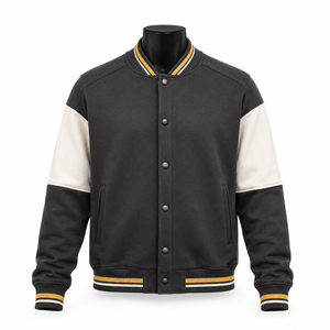 Chaqueta Varsity Personalizada de Forro Polar Gris Carbón para Hombre, Chaqueta de Béisbol con Bloques de Color, Bordado OEM, Fabricante al por Mayor - Product Image 1
