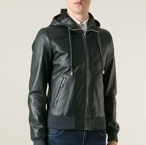Chaqueta Bomber de Cuero 100% Genuino para Hombre, Estilo Urbano, Cuello Alto, Invierno, Color Negro Sólido, MOQ Bajo, Alta Calidad - Product Image 3