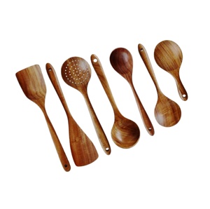 Ensemble d'ustensiles de cuisine en bois de conception indienne écologique unique, 5 pièces, pour la cuisine - Product Image 1