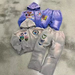 Nouvel ensemble de survêtement décontracté pour homme en molleton technique imprimé délavé à l'acide, avec capuche et poches, veste et pantalon de jogging deux pièces pour l'hiver - Product Image 2