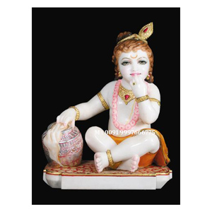 Estatua de Krishna en Mármol Blanco Natural, Posición de Pie con Vaca Cerca, Diseño Único Hecho a Mano, Utilizada en Templos de Krishna - Product Image 6