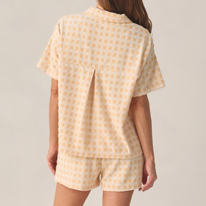 Set in spugna di cotone <span class=keywords><strong>per</strong></span> donna, abbigliamento da casa, camicia da <span class=keywords><strong>notte</strong></span> con bottoni e pantaloncini, pigiama naturale da donna, set loungewear da donna - Product Image 2