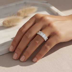 1.40CTW Emerald Cut Lab Grown Diamond Prong <b>Set</b> Half Eternity <b>Ring</b> | Elegant Prong <b>Set</b> Diamond Band with Exceptional Brilliance - Product Image 6