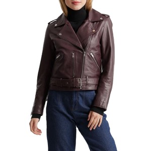 Veste en cuir de mouton sur mesure pour femme, coupe ajustée, respirante, hiver, moto, fermeture éclair avant, vêtement d'extérieur pour motard, OEM ODM - Product Image 1
