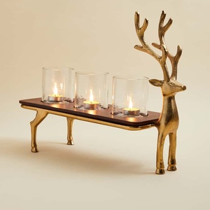 Glass Votive T Light <b>Candle</b> Holder with Deer Stand Home Decor Handmade Christmas Glass <b>Candle</b> Jars and <b>Lanterns</b> for Living Room - Product Image 3