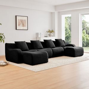 32D High Density Sp <b>U</b>-Shaped Boneless Sofa Teddy Fabric Streamlined Design Curved Armrest No Assembly Required for <b>Living</b> Room - Product Image 1