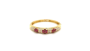 Women's 10K Gold Plated <b>Ruby</b> Flower Bangle With Round Brilliant Cut Diamond Channel Setting Classic Style <b>Bracelet</b> - Product Image 3