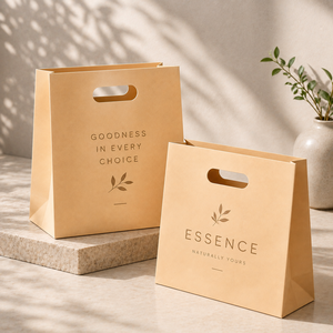 Sacs cadeaux en papier violet de luxe avec poignées découpées, emballage cosmétique imprimé offset, sac plat standard recyclable - Product Image 6