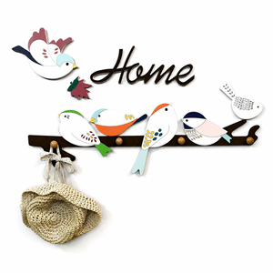 Decorative Wooden Bird Wall Hook Rack with Home Letter Design Multi Hook <b>Key</b> Holder Coat <b>Hanger</b> for Entryway Living Room Bedroom - Product Image 1