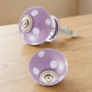 Lilac Polka Dot Round Cabinet <b>Knobs</b> Plastic Modern Design Easy Installation for Home Office Furniture Handles - Product Image 1