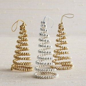 Christmas Metal Tree Christmas Ornament Beaded Spiral Design Handicraft Decor Traditional Style Gold Silver White - Product Image 1