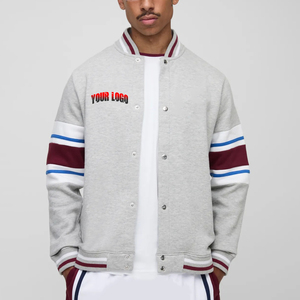 Men's Black And <b>Red</b> Varsity <b>Jacket</b> With Button Front Regular Fit Casual Style Turn-down Collar Polyester Material - Product Image 1