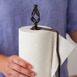 Porte-serviettes en papier noir avec base ronde en bois exquis, distributeur de rouleaux sur pied pour la cuisine et la restauration - Product Image 5