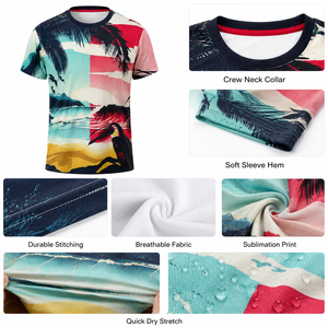 T-shirt Homme Personnalisé à Manches Courtes Col Rond Coupe Classique en Polyester 100% Respirant Écologique Séchage Rapide Impression Sérigraphique Tropicale OEM Privé - Product Image 5