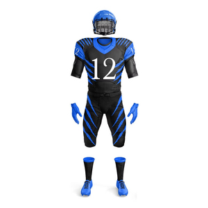 Custom American Football Uniform Set Black Blue Striped Sublimated Jersey Pants Gloves <b>Socks</b> Men Adult All Seasons - Product Image 1