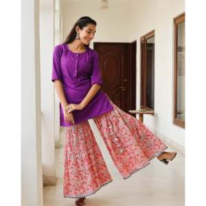 Ensemble de kurta classique en coton et mousseline de soie pour femmes - Taille XS - Product Image 6