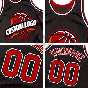 Camiseta de Baloncesto Personalizada, Negra con Rayas Rojas, Malla Sublimada, Transpirable, Unisex, para Adultos - Product Image 6