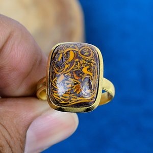 Bague artisanale en pierre précieuse Miriam Jasper en forme de coussin, plaquée or 18 carats sur argent sterling 925 - Product Image 2