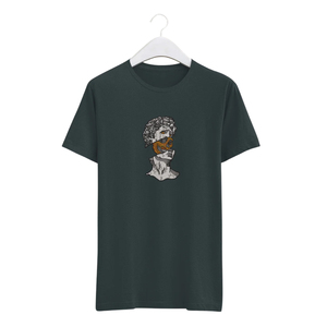 T-shirt à manches courtes vert foncé pour homme avec motif de crâne imprimé numériquement, col rond, coupe décontractée, jersey en coton, design sur le devant - Product Image 1