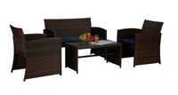 Ensemble de salon de jardin moderne 4 pièces le plus vendu en rotin PE avec coussins et structure métallique thermolaquée pour cour