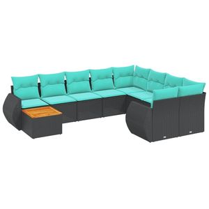 Set Divano da Esterno in Polyrattan Nero da 10 Pezzi con Cuscini - Elegante Collezione di Mobili da Giardino - Product Image 2