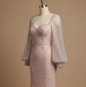 Robe de soirée longue à manches longues brodée à la main par un créateur, robe de fête pour femme, robes de luxe sur mesure, directement de l'usine - Product Image 1