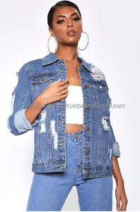 แจ็กเก็ตยีนส์ปรับแต่งได้สไตล์สุด2024ปุ่มปิดดีไซน์แบบความทุกข์ - Product Image 2