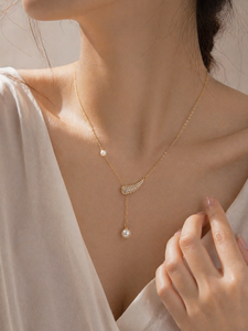 Collar con Colgante Romántico Chapado en Oro de 18K, Perla de Imitación Creada en Laboratorio, Corte Brillante, Engaste Pavé, Joyería de Boda para Mujer, Diseño Serpiente - Product Image 2