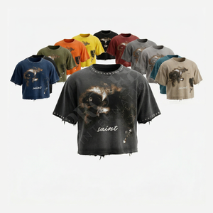 Camiseta de algodón de talla grande para hombre, manga corta, cuello redondo, holgada, estilo hip hop, transpirable, de forro polar, venta al por mayor - Product Image 1