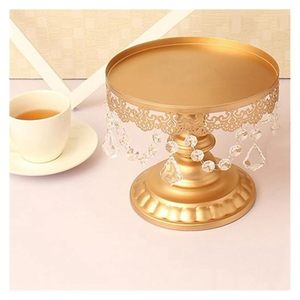 New Arrival Golden Round Metal Cake Stand with Crystal Hangings Handmade Dessert Display for showcase Wedding Birthday Party - Product Image 3