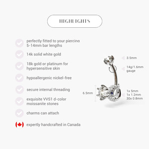 Piercing de nombril pour femme, diamant de culture, or massif 10k 14k 18k, sans nickel, certifié IGI, livraison gratuite dans le monde entier - Product Image 6