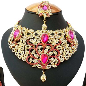 Gold Plated Bridal Jewellery Set | Cubic Zirconia <b>Wedding</b> Necklace Set | Luxury Indian Pakistani Bridal <b>Accessories</b> - Product Image 3